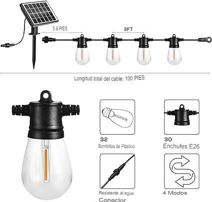 Guirnalda Luces Led Vintage de 10 metros y 10 ampolletas